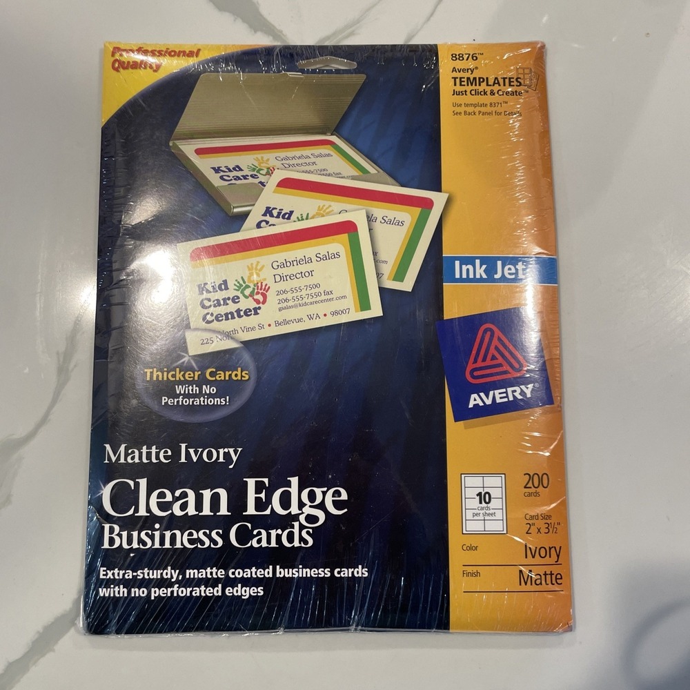Avery True Print Clean Edge Business Cards Inkjet‎ 2 x 3 1/2 Ivory 200/Pack 8876